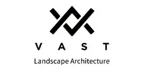 A black and white logo of vast landscape architecture.